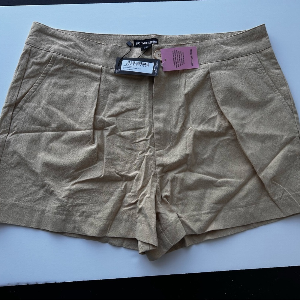 PrettyLittleThing Beige High Waist Shorts